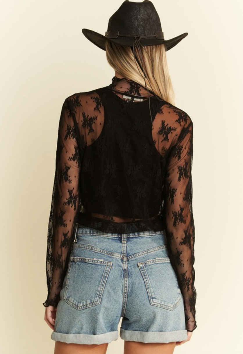 JBJ Lace Mock Neck top-Black