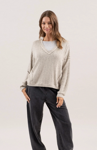 BP Dolman Textured Stripe-Taupe