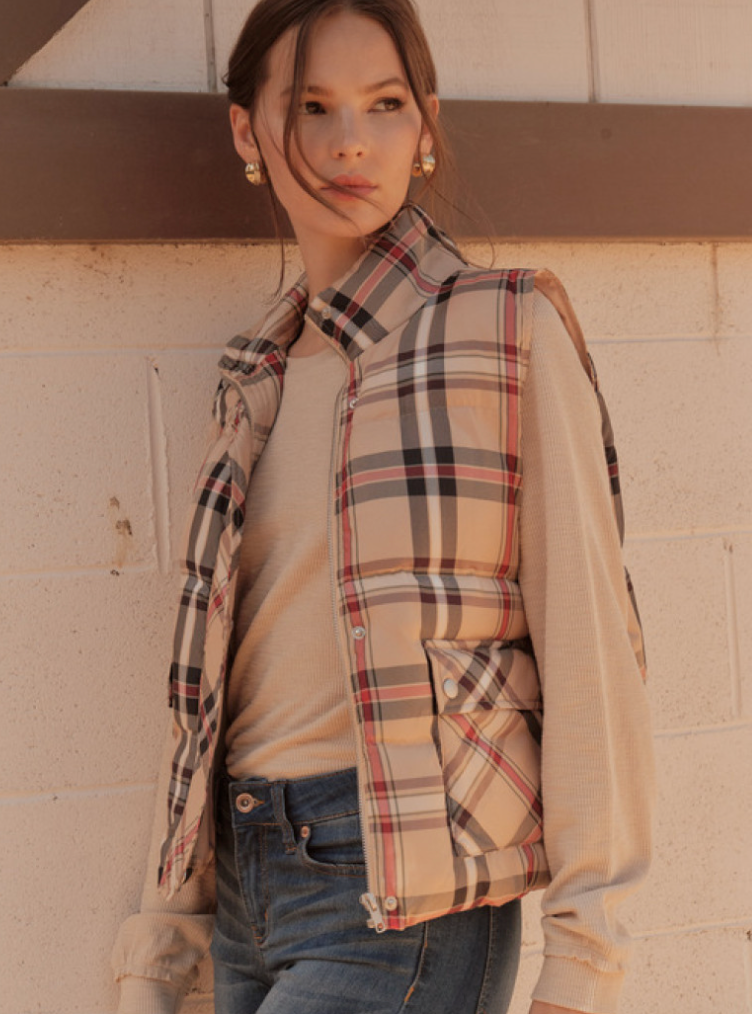 JOD Plaid Vest-Beige