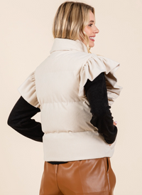 GG Corduroy Vest w/Ruffle Sleeve-Cream