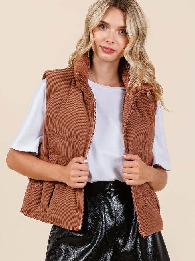 GG Corduroy Puffer Vest-Rust