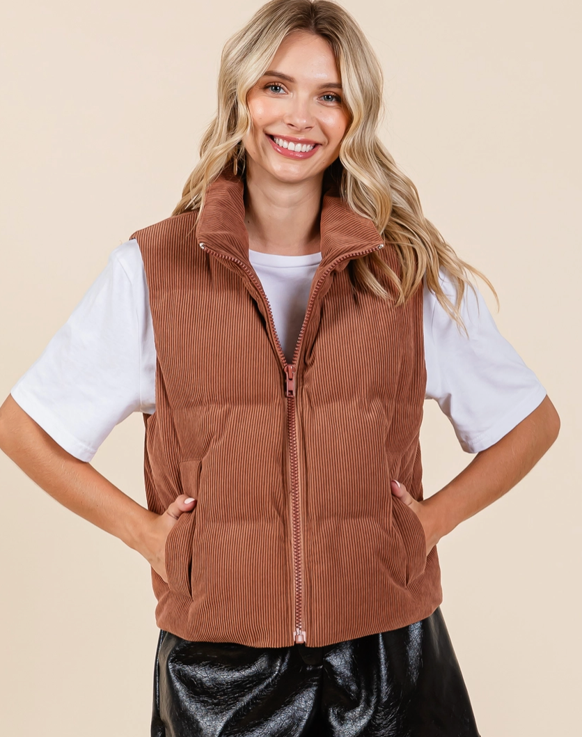 GG Corduroy Puffer Vest-Rust