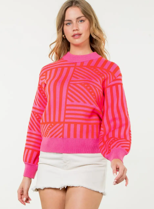 THML Directional Stripe Sweater-Pink/Red