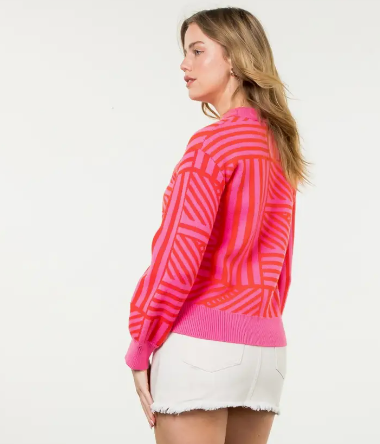 THML Directional Stripe Sweater-Pink/Red