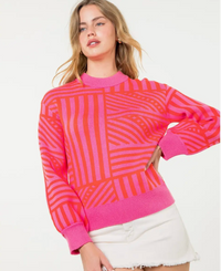 THML Directional Stripe Sweater-Pink/Red