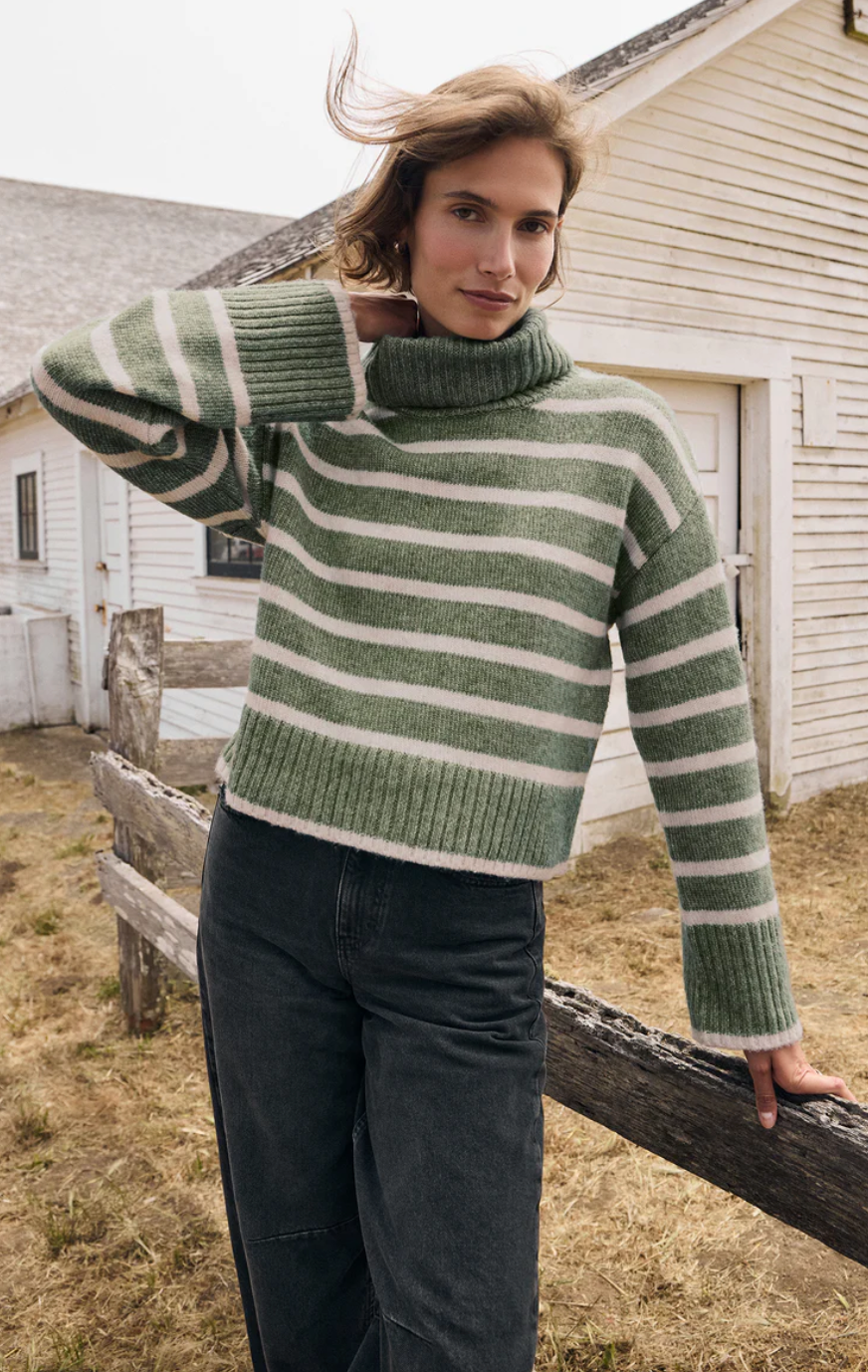 Zsup Stripe Turtleneck Sweater-Green