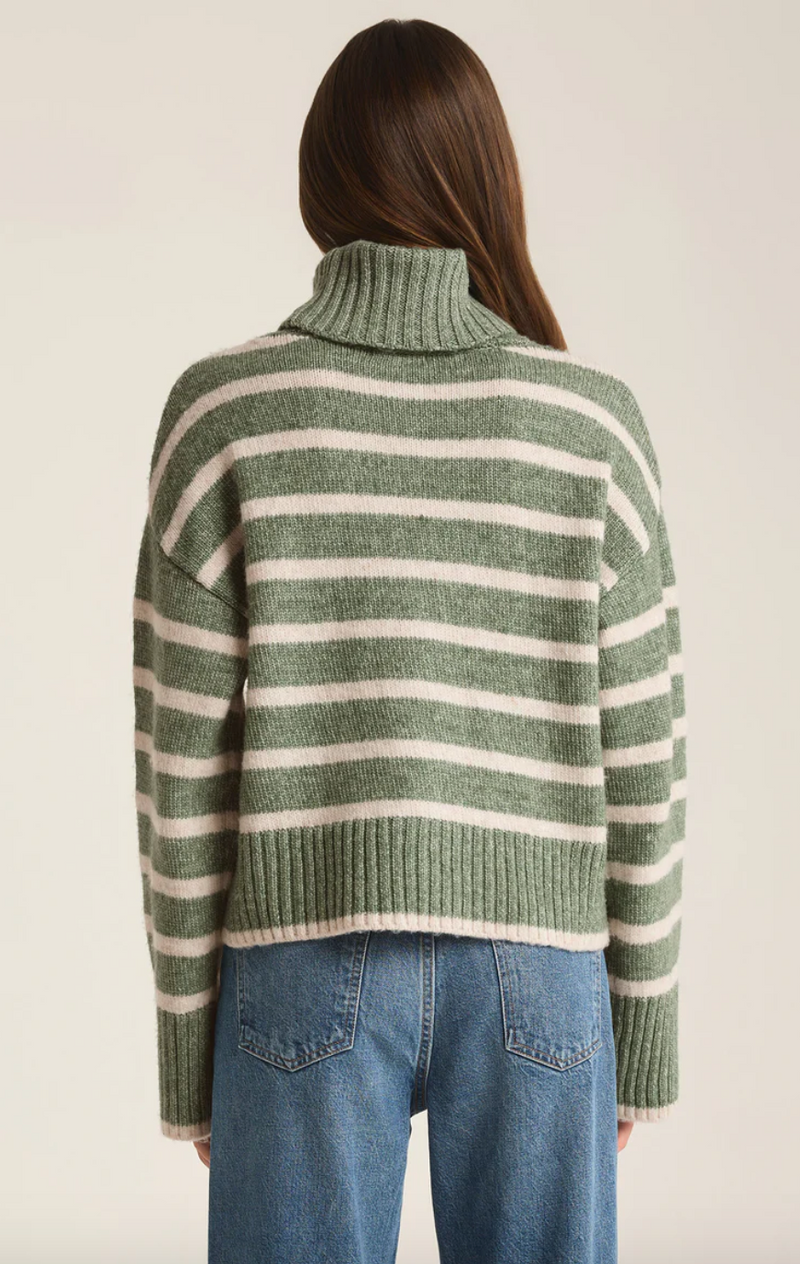 Zsup Stripe Turtleneck Sweater-Green