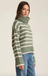 Zsup Stripe Turtleneck Sweater-Green