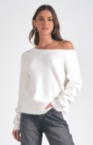 ELN Off the Shoulder Sweater-White