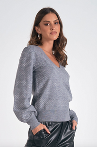 ELN Vneck Rinestone Sweater