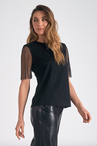 ELN Mesh Sleeve Tee-Black