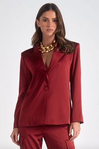 ELN Satin Blazer-Wine