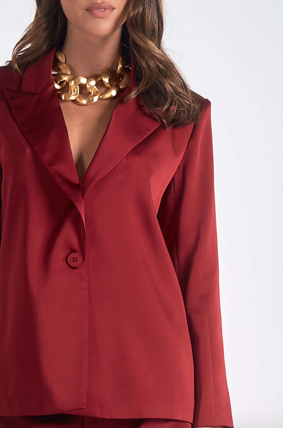 ELN Satin Blazer-Wine