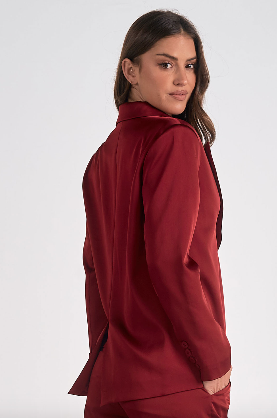 ELN Satin Blazer-Wine