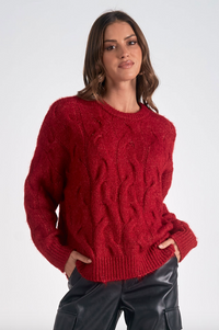 ELN Cableknit Sweater-Red