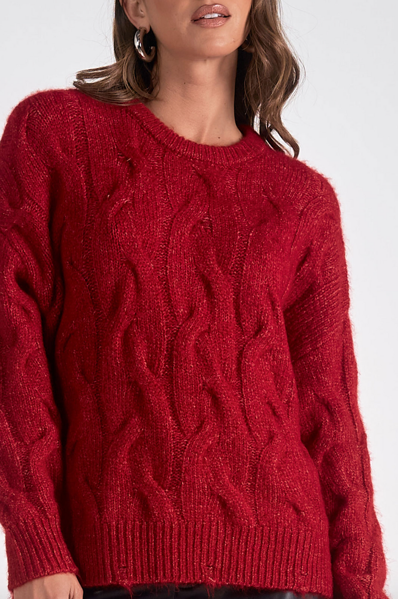 ELN Cableknit Sweater-Red