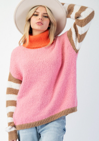 ESL Color Mix Sweater-Rose/Camel