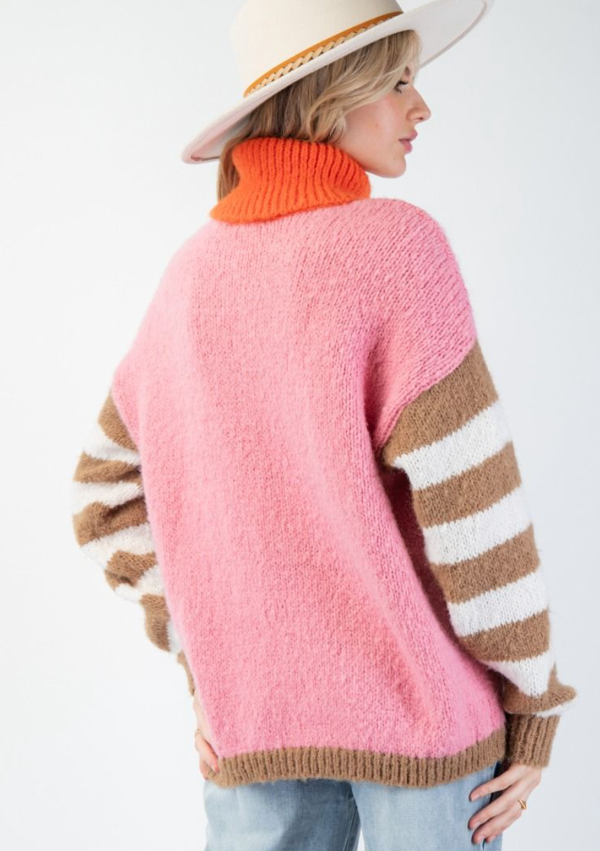 ESL Color Mix Sweater-Rose/Camel