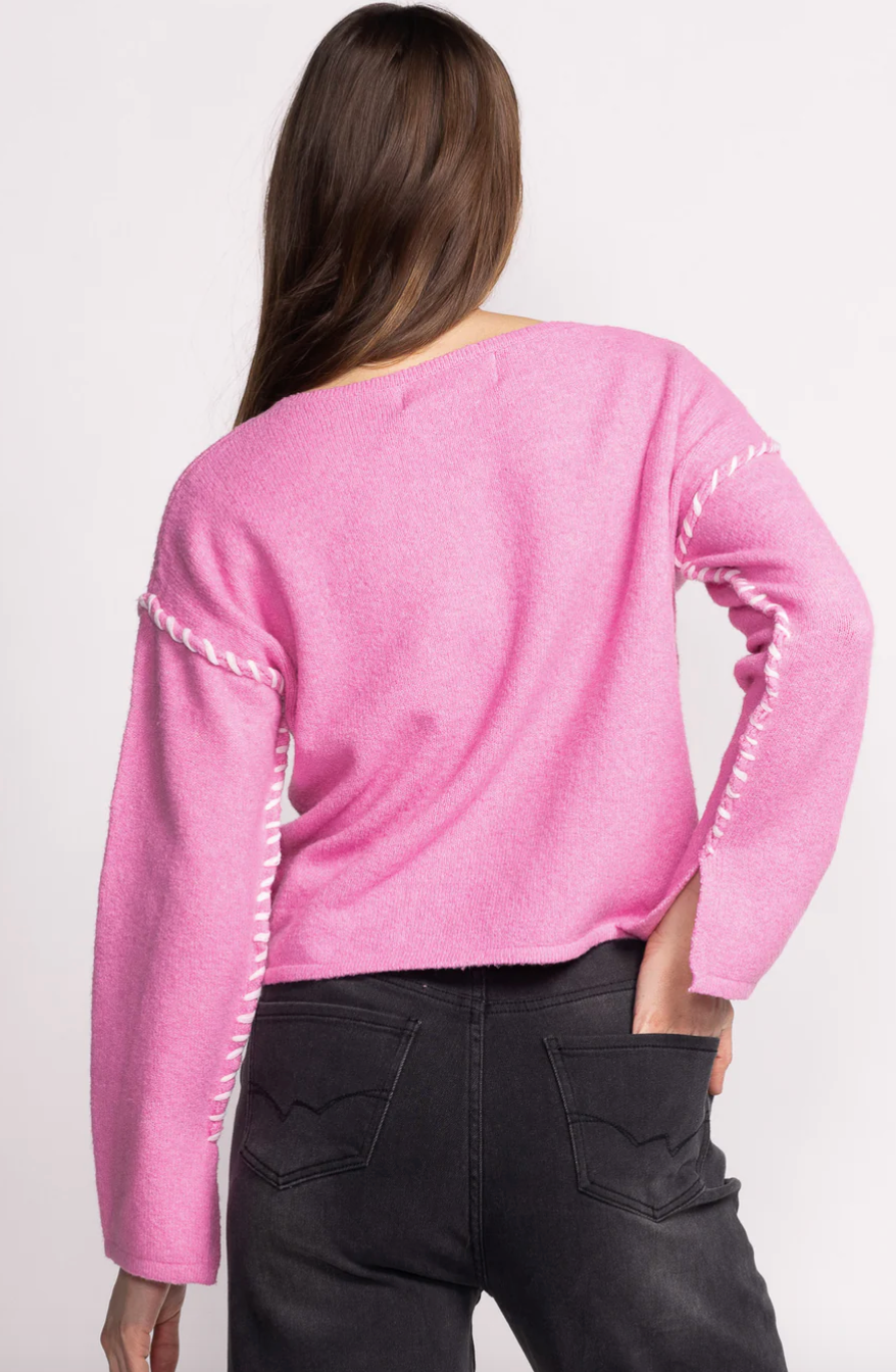 PM Contrast Stitch Sweater-Pink