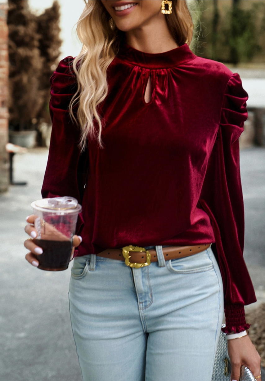 Puff Sleeve Velvet Blouse