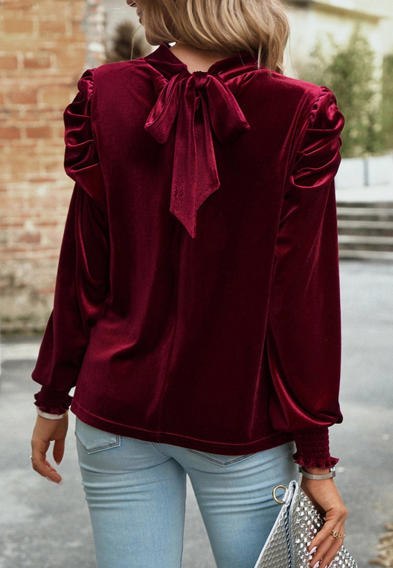 Puff Sleeve Velvet Blouse