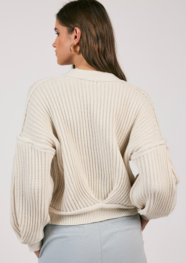 STL Bubble Sleeve Chunky Cardigan-Cream