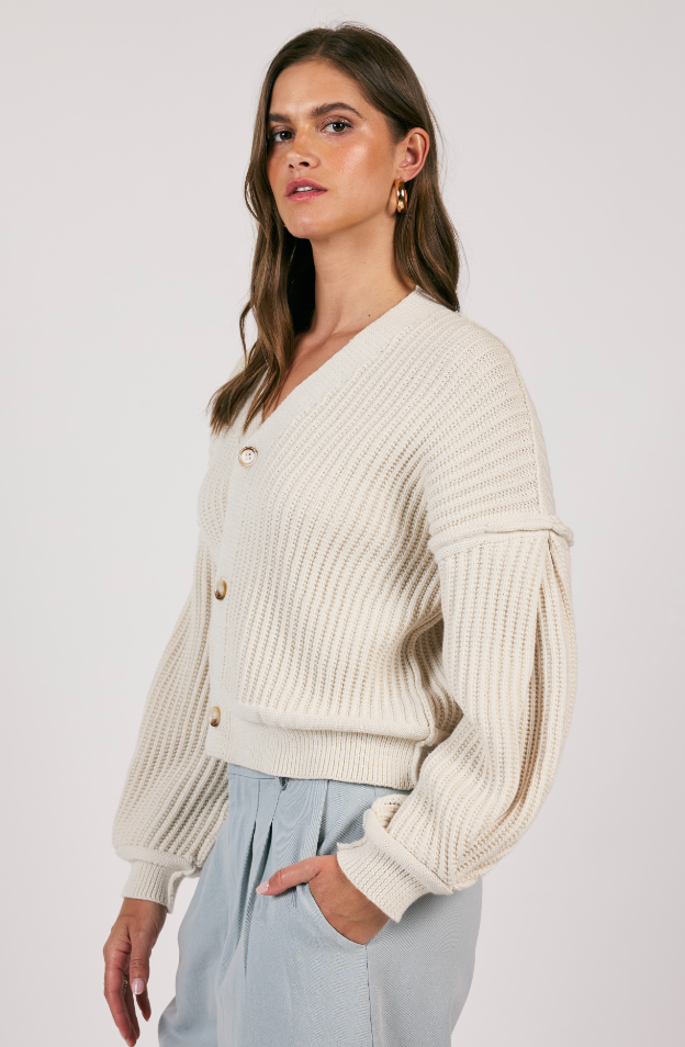 STL Bubble Sleeve Chunky Cardigan-Cream