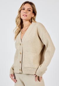 SS Classic Cardigan w/pockets-Stone