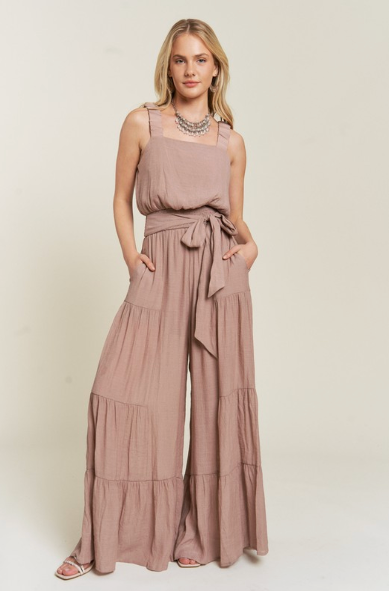 JBJ Tiered Jumpsuit-Taupe