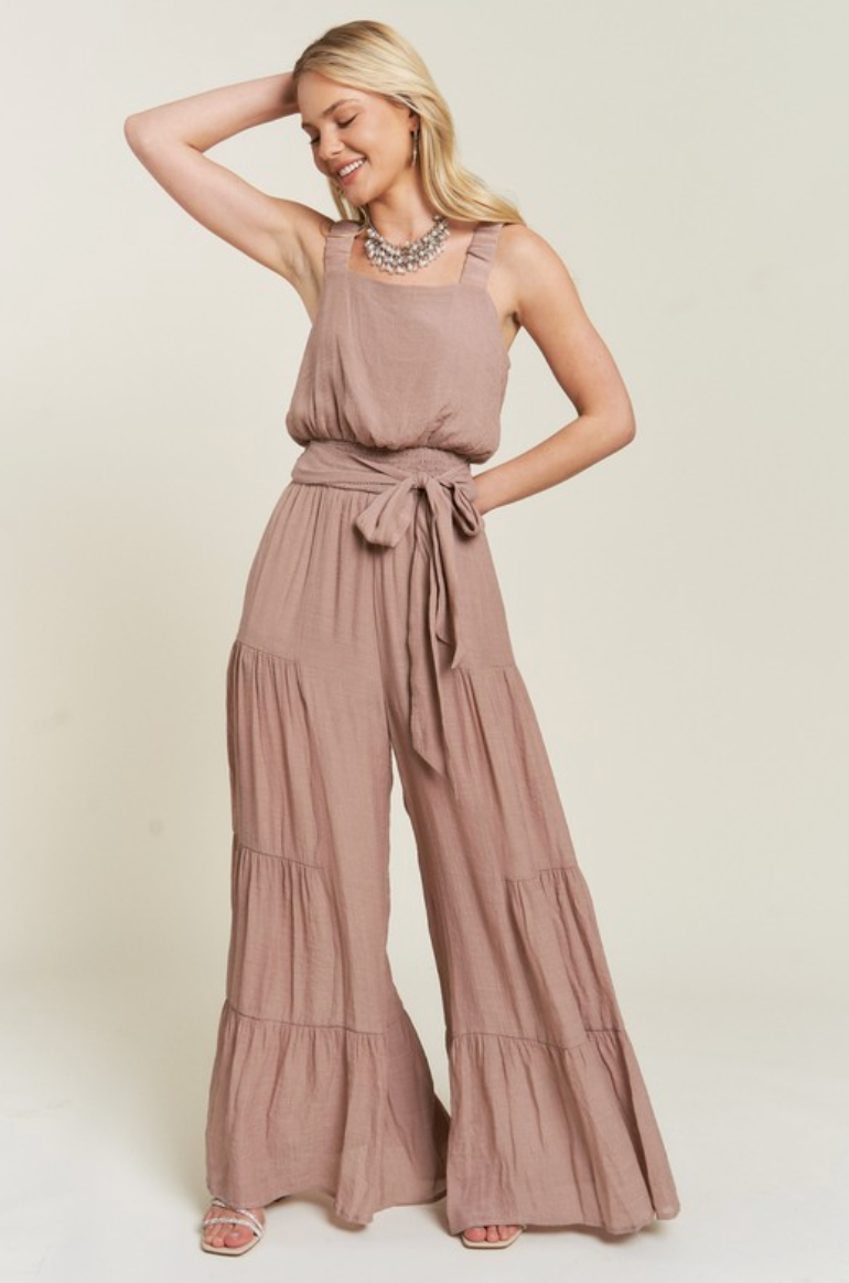 JBJ Tiered Jumpsuit-Taupe