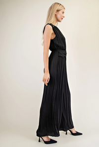 Satin Pleated Jumpsuit-Black