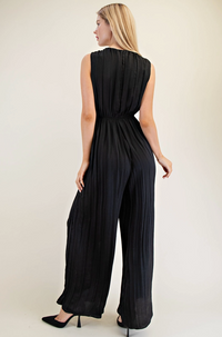 Satin Pleated Jumpsuit-Black