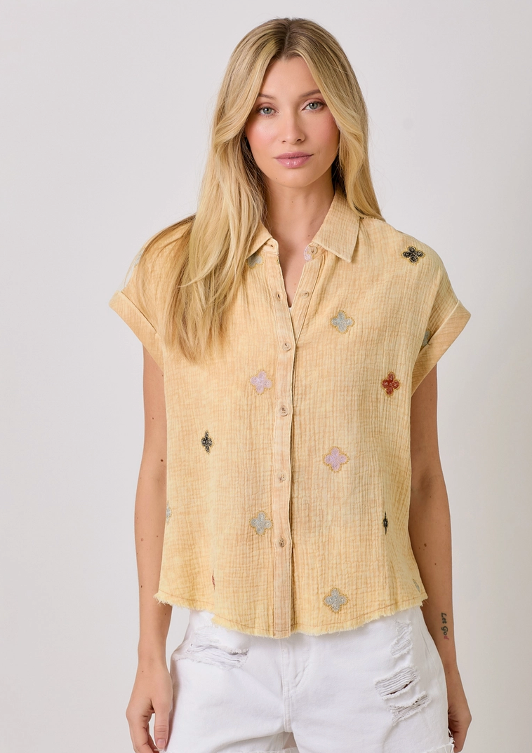 Embroidered Top-Custard