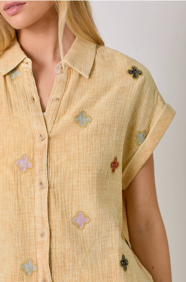 Embroidered Top-Custard