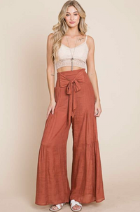 Tie Waist Flowy Pant-Rust