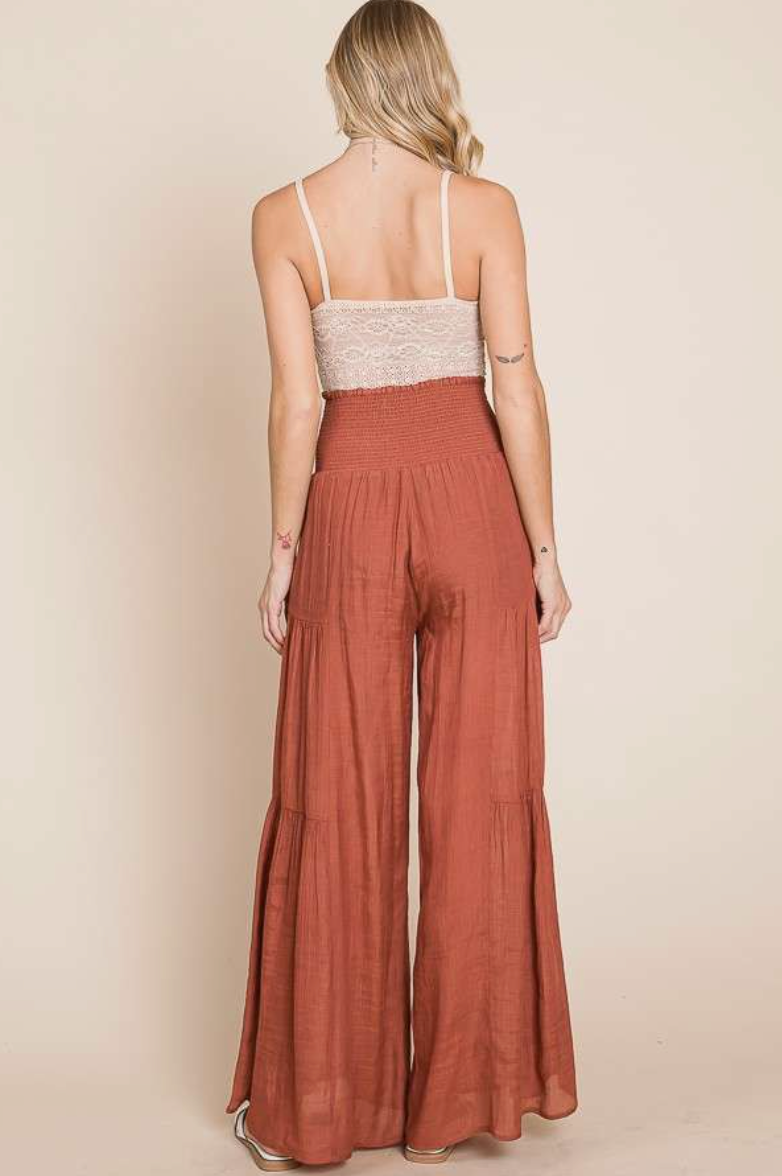 Tie Waist Flowy Pant-Rust