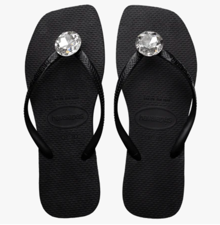 Square Toe Diamond Flip Flops-Black