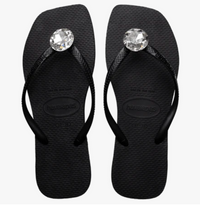 Square Toe Diamond Flip Flops-Black