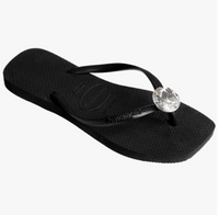 Square Toe Diamond Flip Flops-Black