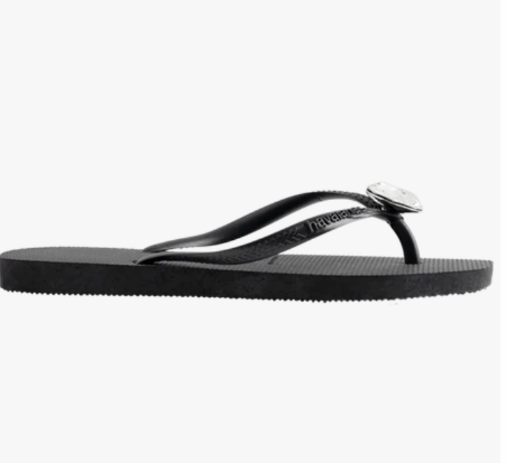 Square Toe Diamond Flip Flops-Black