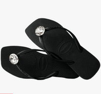 Square Toe Diamond Flip Flops-Black