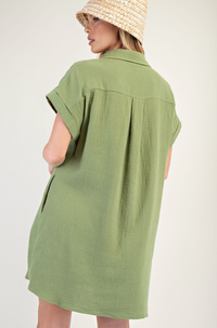 Embroidered Shirt Dress-Green