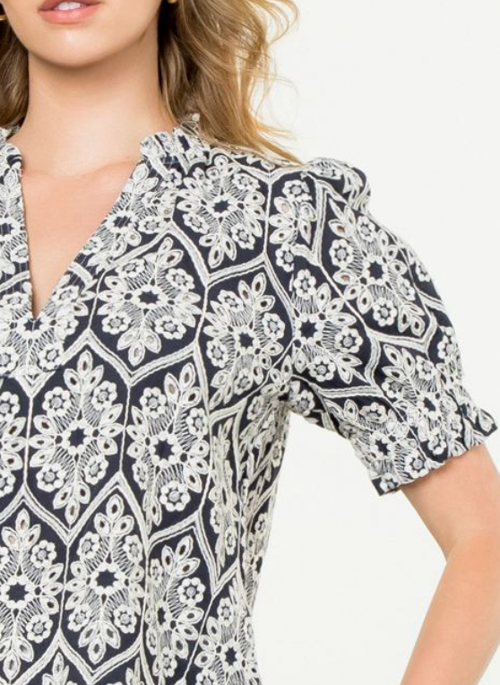 Eyelet Detail Top-Navy