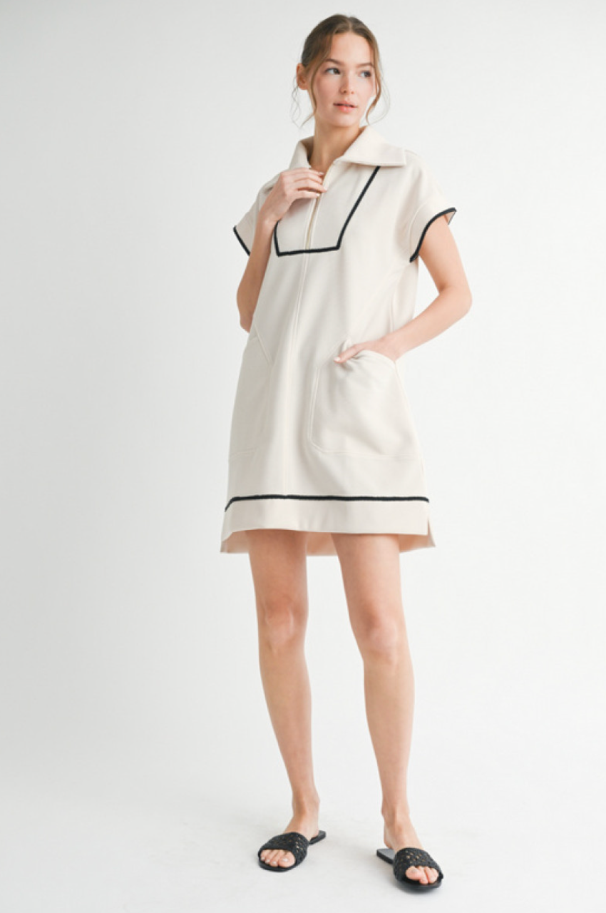 Textured Dress w/Piping-Ivory/Black S41443 – Style Niche Boutique