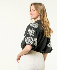 Embroidered Puff Sleeve Top