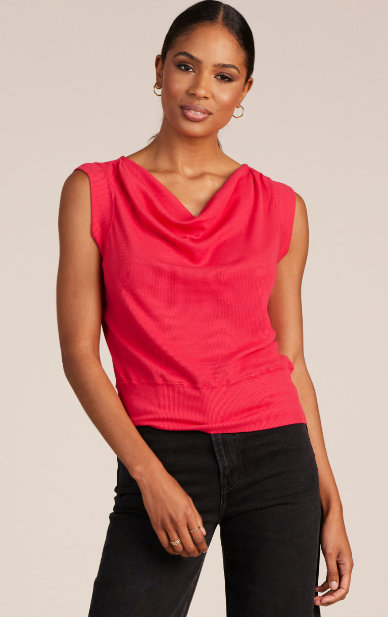 Cowl Neck Tank-Ruby Pink