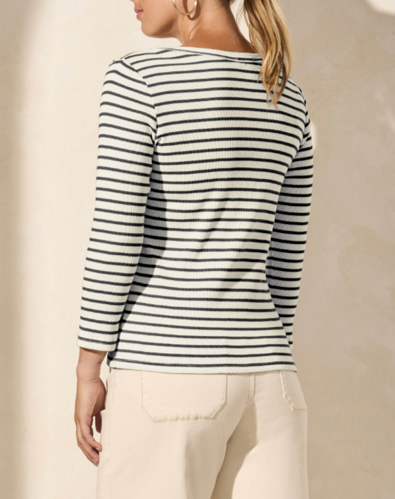 3/4 Sleeve Striped Top-Black/White