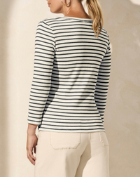 3/4 Sleeve Striped Top-Black/White