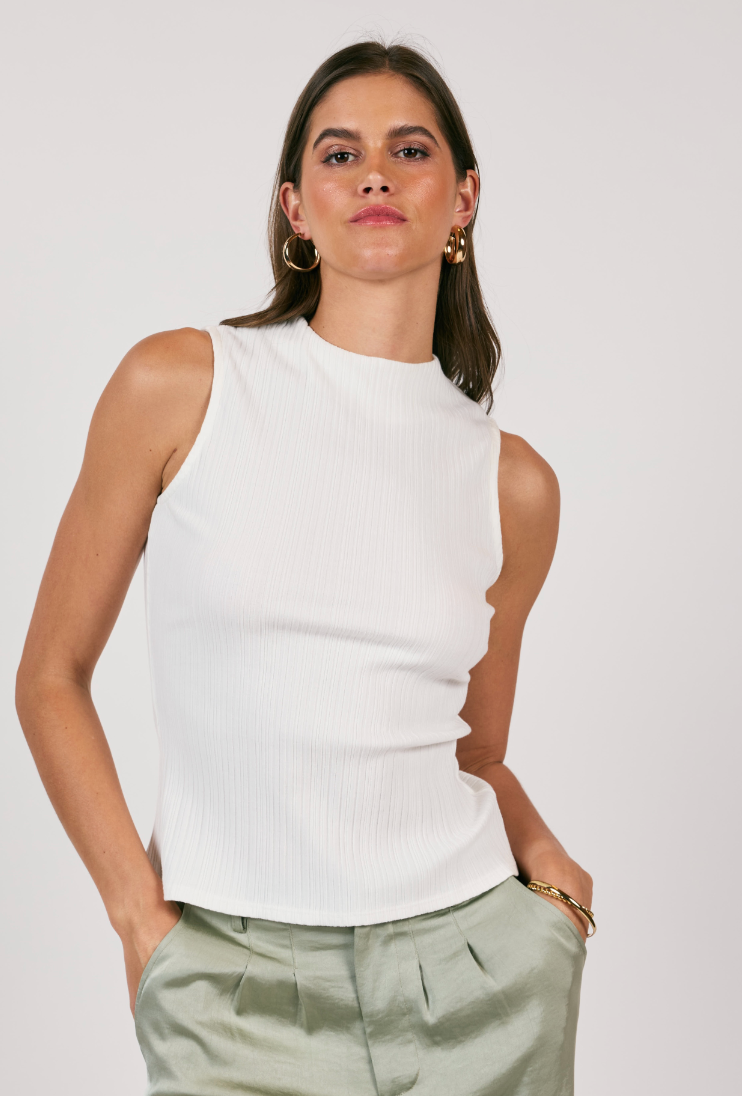 Mockneck Rib Tank-Cream