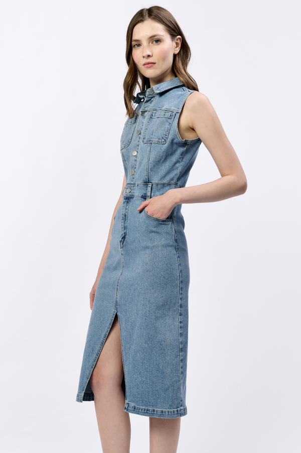 Sleeveless Denim Midi Dress